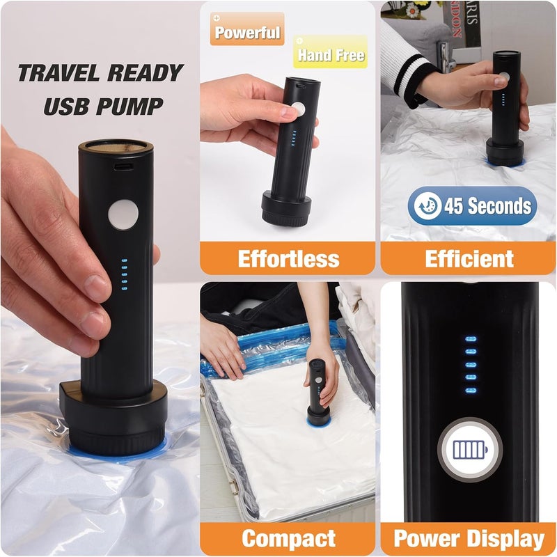 Roomimaster 10 Pack Travel Vacuum Storage Bags with Rechargeable Wireless Electric Pump, Travel Packing Bags for Luggage and Suitcase, Carry-on Size Compression Space Saver for Clothes and Clothing - Image 3